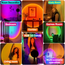 Sunset Lamp Projector LED Lights For Room Aesthetic Night Light W/ Remote& APP 16-Color Dimmable 16 Modes Ambient Projection For Bedroom, Living Room, Party, Photography Background, Romantic Dates, Four Seasons Home Halloween Decor, House Warming Gift - H7020多色光 - 查看 5