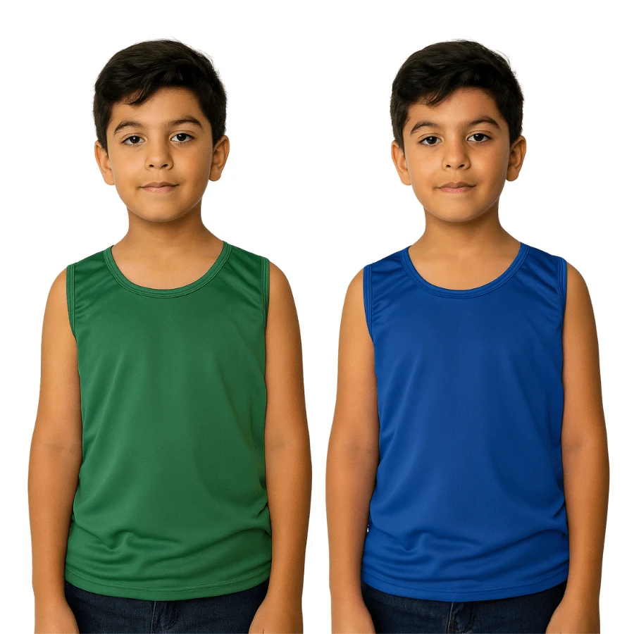 Kit Of 2 Children's Dry Fit Comfortable Tank Tops For Boys Summer - Green and Blue - View 1