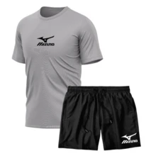 KIT MEN'S SET BERMUDA SHORTS TACTEL + DRY FIT SPORTS SHIRT MIZZ GYM - Gray/Black - View 1