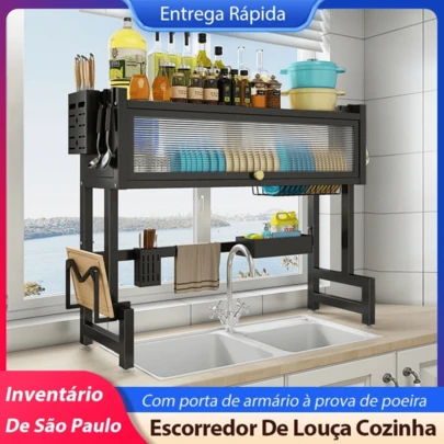 Escorredor De Louça Cozinha Suspensa Modula Autosustentavel Pia Rack Organizador De Pratos Estante De Asfalto Cor Preto