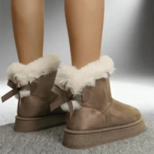 Women's Warm Fleece-Lined Snow Boots, Non-Slip Hiking Shoes, Red Synthetic Leather Upper With Rubber Sole,  Closure, Round Toe Design, Plus Sizes Available, Winter Cold-Proof Shoes