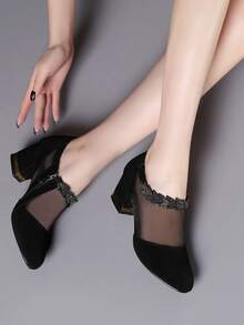 Giày cao gót thời trang nữ, giày bệt thoáng khí, giày cao gót đế thô đính đá lấp lánh, xuân/hè - màu đen - Xem 14