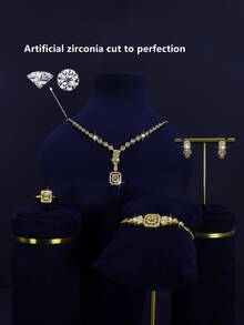 Juego de 5 piezas de accesorios de boda para mujer con diseño cuadrado, adecuado para uso casual o de temporada de bodas, accesorios delicados y sencillos, regalo para madre, amiga, Navidad - Conjunto de boda cuadrado geométrico - Ver 3