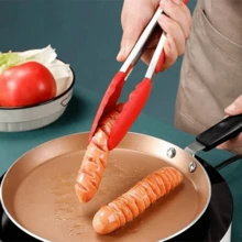 1pc 7"(Nylon)/9"(Silicone) Stainless Steel Kitchen Tongs - Multi-Purpose, Locking Non-Stick Pointed Tip Grill Tongs, Kitchen Food Clip, Heat-Resistant Cooking Tongs For Serving, Grilling, Salad, Baking - Essential Kitchen Tool