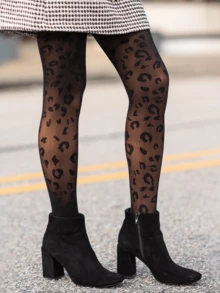 1 đôi tất lưới in họa tiết da báo, cỡ 0D - Tất lưới xuyên thấu phong cách đường phố, gần như vô hình (Size XS-XXL) - màu đen - Xem 3