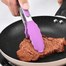 1pc 7"(Nylon)/9"(Silicone) Stainless Steel Kitchen Tongs - Multi-Purpose, Locking Non-Stick Pointed Tip Grill Tongs, Kitchen Food Clip, Heat-Resistant Cooking Tongs For Serving, Grilling, Salad, Baking - Essential Kitchen Tool