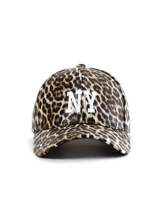 1 szt. NY (NOWY JORK) Czapka z haftowanym nadrukiem w panterkę, retro kapelusz przeciwsłoneczny z zakrzywionym rondem, modna, szykowna czapka baseballowa w stylu ulicznym dla kobiet