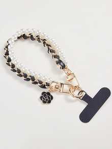 1 件奢华复古香氛珍珠链手机挂绳 + 腕夹手机挂绳吊坠，适合通用手机壳和钥匙扣