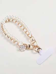 1 件奢华复古香氛珍珠链手机挂绳 + 腕夹手机挂绳吊坠，适合通用手机壳和钥匙扣