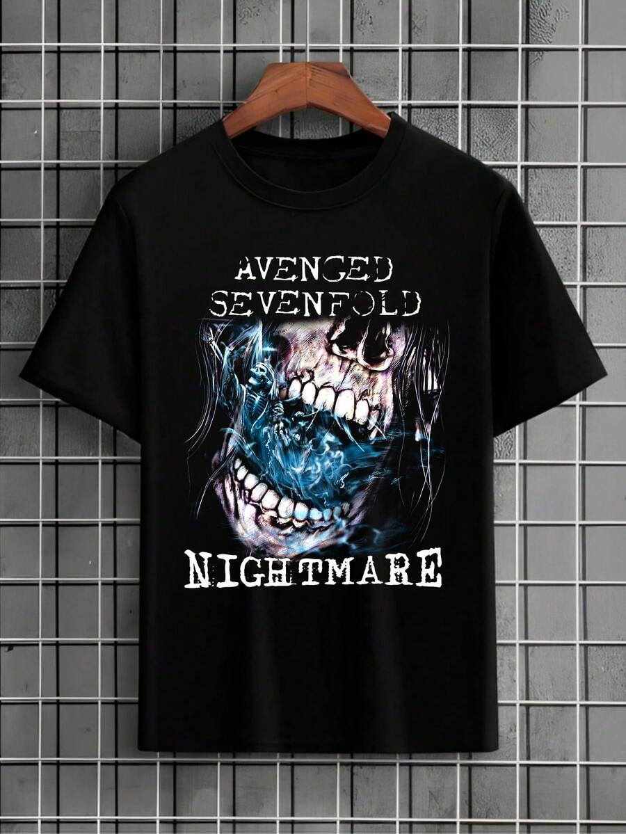 Avenged 7Fold Nightmare Skull Rock Band T-Shirt International Music Shirt Blouse Unisex Male Female 100% Cotton Premium Top Streetwear Launch Immediate Shipping Various Colors Black White!! Plus Size - màu đen - Xem 1