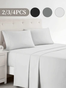 2/3/4pcs Fitted Sheets Set, Bedding, Cozy And Warm Bedding, Solid Color Bedding Sheets, Easy Care And Comfortable, Breathable Bed Set, For Single, Twin, Full, King, Queen Bed Sizes, Suitable For Bedroom, Guest Room, Fall Decor, Room Decor, Halloween Gift, Dormitory, All Seasons, Machine Washable, Ideal Home Gifts
