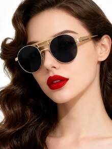 Phong cách kim loại cổ điển! Với thiết kế lò xo, gọng tròn vàng siêu thoải mái, kính mát màu thời trang Steampunk dành cho nữ, phụ kiện kim loại, bền bỉ - Nhiều màu - Xem 6