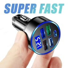 5 端口数字显示车载充电器，快速充电适配器兼容 /等点烟器 - 黑色 - 查看 1