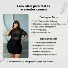 Plus Size Women's Clubwear Set Bodysuit Tulle Shine Transparency Short Sleeve Model Cargo Skirt Elastane Party Clubwear Look Plus Size 44 To 54 - 黑色 - 查看 4
