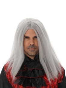 Party Vampire Gray-White Long Straight Wig - Wig For Carnival, Vampire Role-Playing With Mysterious & Scary Vibe,Halloween - Multicolor - View 1