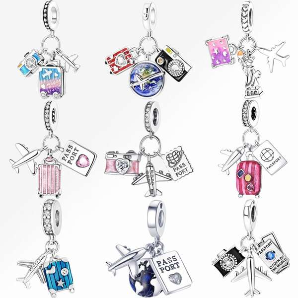 1 Stück Mode Flugzeug Koffer Reisepass Charm Anhänger versilbert passend für Armband Halskette DIY Urlaubsgeschenk Weihnachten