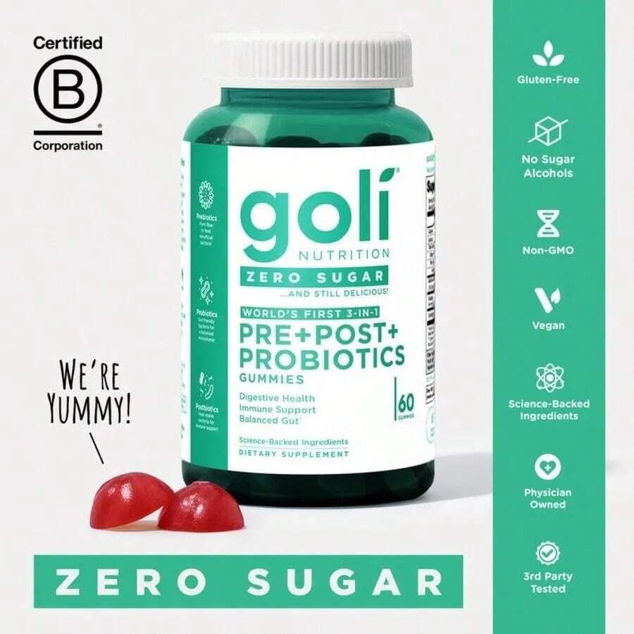 World's First 3-In-1 Pre, Post, Probiotic Gummies,Zero Sugar Goli,- Gluten Free, Vegan, Non-GMO, & Gelatin-Free, No Sugar, Free Shipping, For Women, For Men - ZEROSUGAR - 查看 1