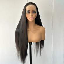 33cm x 9cm Luxus Spitzen Frontteil Perücke für Damen - Lang, Gerade, Weich & Natürlich aussehend, Mittelscheitel | Hochdichte synthetische Haare, Geeignet für den täglichen Gebrauch - Braun - Übersicht 5
