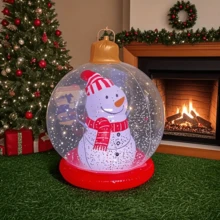 1 pieza Bola de Navidad inflable con LED y base roja - Árbol de Navidad, muñeco de nieve y decoración de invierno con efecto de parpadeo, control remoto y asa para colgar, adecuado para interiores/exteriores, decoración de Navidad, Año Nuevo y fiestas de invierno - Fácil de instalar, durable y portátil, adorno esférico con cambio de color, diseño clásico para celebración de Navidad y Año Nuevo