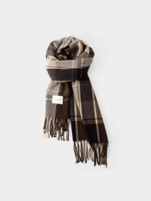 1pc Plaid Scarf, Warm Long Scarf With Tassels, Unisex Design, Winter