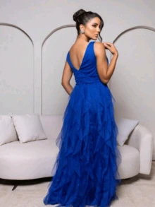 Long Dress Graduation Party Wedding Guest Godmother - Royal Blue - View 2