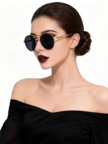 Phong cách kim loại cổ điển! Với thiết kế lò xo, gọng tròn vàng siêu thoải mái, kính mát màu thời trang Steampunk dành cho nữ, phụ kiện kim loại, bền bỉ - Nhiều màu - Xem 2