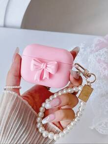 蝴蝶结蓝牙耳机保护套 3D 粉色蝴蝶结/花朵软壳 兼容苹果 Pro 3/4 代、Pro 2 保护套，适用于无线耳机，春季生日礼物 - 粉紅色 - 查看 9