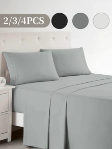 2/3/4pcs Fitted Sheets Set, Bedding, Cozy And Warm Bedding, Solid Color Bedding Sheets, Easy Care And Comfortable, Breathable Bed Set, For Single, Twin, Full, King, Queen Bed Sizes, Suitable For Bedroom, Guest Room, Fall Decor, Room Decor, Halloween Gift, Dormitory, All Seasons, Machine Washable, Ideal Home Gifts