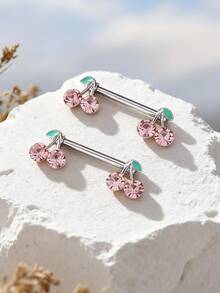 2pcs Fashionable & Cute Cherry Plant Stainless Steel Nipple Rings For Women