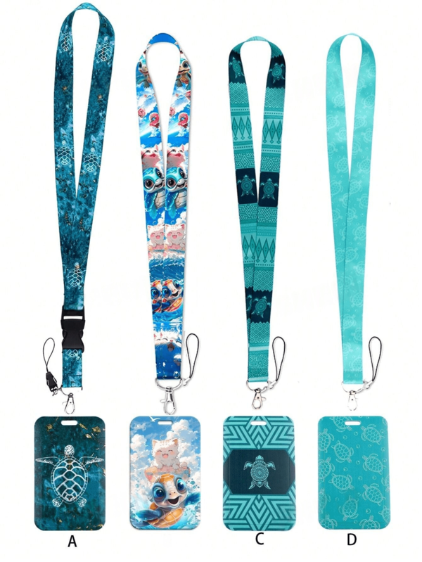 1pc Vacation Style Sea Turtle Blue Pattern Lanyard Card Holder, Hard Shell ID Badge Holder For Bus Card, ID Card, Work Card, Student Card, Exhibition Card, Event Card