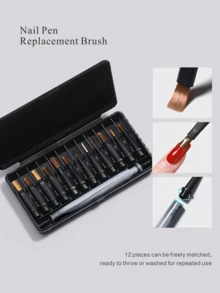 1 Caja de Pinceles de Arte de Uñas Multifuncionales con 12 Cabezales Reemplazables de Punta Fina, Adecuado para Uñas de Gel con Diseño de Apertura Activado por Presión, Rayado Preciso, Tallado y Herramientas de Arte de Uñas DIY, Pincel de Maquillaje de Alta Calidad