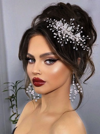 1 st hårkam i metallblad och kristall, enkelt hårtillbehör, handgjort brudhuvudbonad