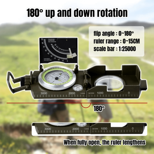 1 Outdoor Survival Compass - Multifunctional Waterproof Portable With Dual Scale Ruler And 360 °   Spinning, Durable ABS Construction For Hiking, Camping, Traveling (Green), Outdoor Camping Accessories No Battery Required
