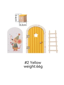 儿童房装饰、女孩卧室配件、婴儿房装饰、木制卡通仙女门、迷你梯子装饰、仙女门挂饰、彩色爱心仙女门、家居装饰、拍照道具、圣诞节、万圣节、生日礼物、万圣节、圣诞节活动及派对用品 - 黃色 - 查看 3