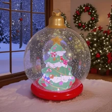 1 pieza Bola de Navidad inflable con LED y base roja - Árbol de Navidad, muñeco de nieve y decoración de invierno con efecto de parpadeo, control remoto y asa para colgar, adecuado para interiores/exteriores, decoración de Navidad, Año Nuevo y fiestas de invierno - Fácil de instalar, durable y portátil, adorno esférico con cambio de color, diseño clásico para celebración de Navidad y Año Nuevo
