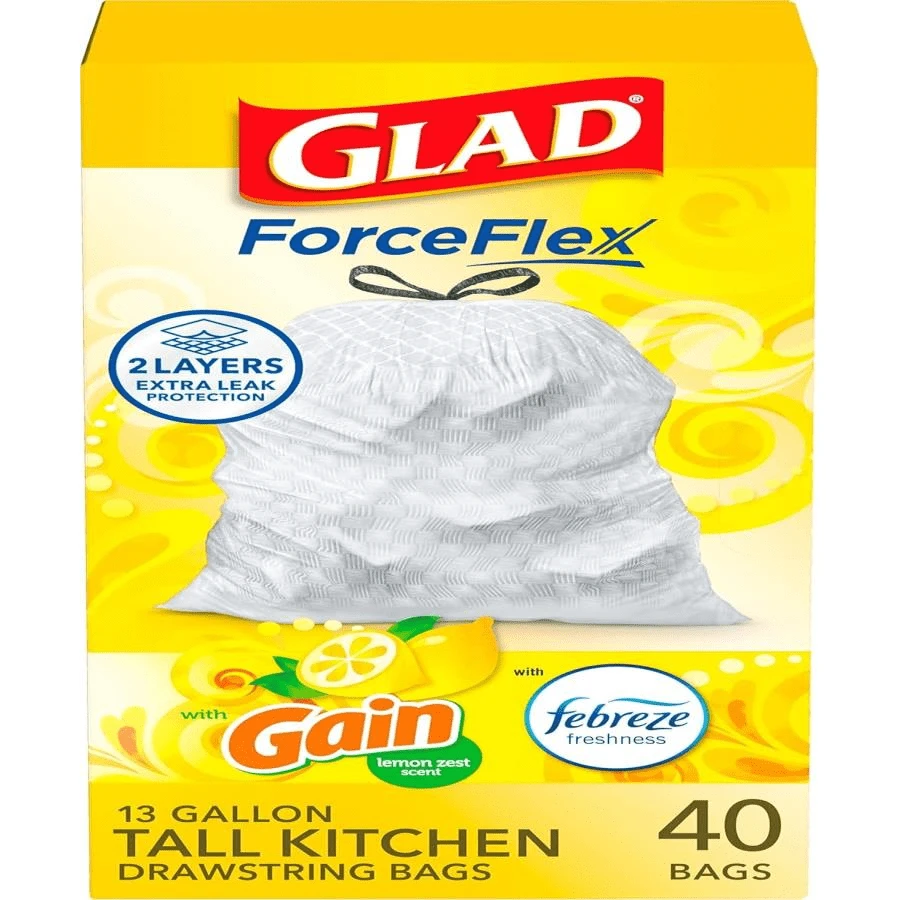 Glad ForceFlex Tall Kitchen Trash Bags, 13 Gallon, Gain Lemon Zest, 40 Count (Package May Vary) - ColorA - 查看 1