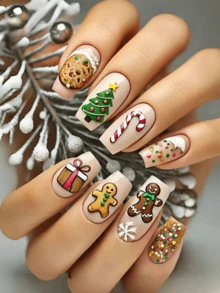 Paznokcie świąteczne, śliczne paznokcie, Święty Mikołaj, choinka, jesienne paznokcie prasowane
