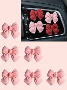 3/4/6pcs Pink Bow Car Interior Cute Car Interior Accessories ,Car Air Conditioning Vent Decorative Clip, Bow Car Air Vent Decorative Clip,Cute Air Freshener Holder For Car AC Vents, Fashionable Car Interior Accessories For Women,Girly Dashboard Decor