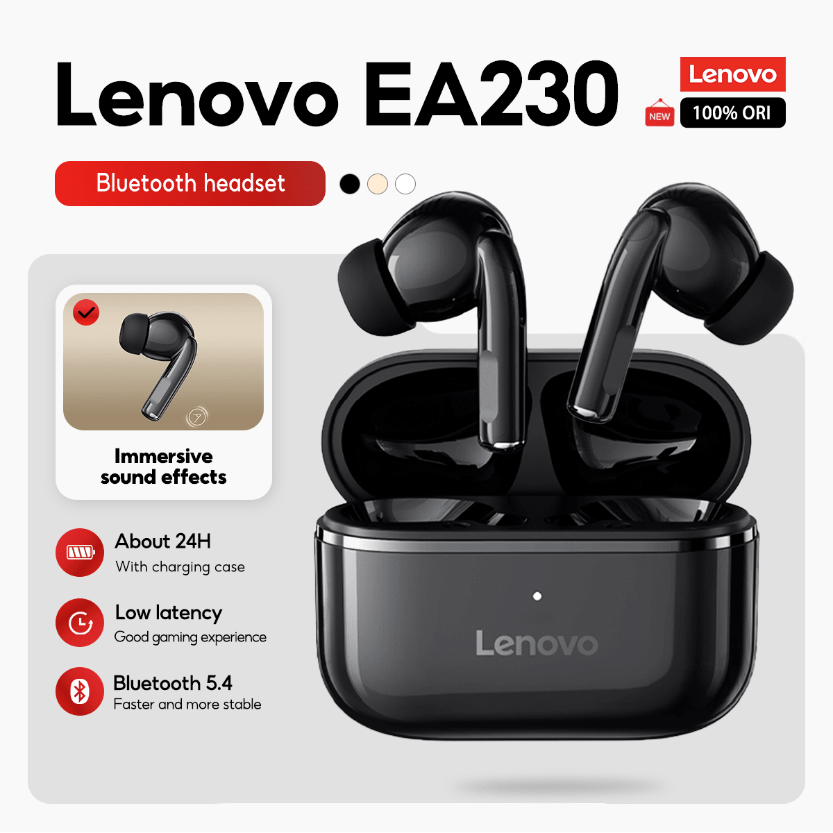 Lenovo 联想 Earbuds EA230 蓝牙无线耳塞 TWS 迷你耳机 蓝牙 5.4 触控 长续航 高清语音 带麦克风