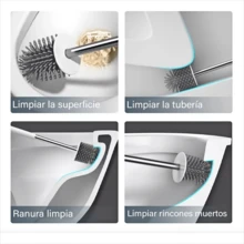 Kit 3 Piezas: Cepillo-Escobilla para Baño 2 en 1 + Soporte | Perfecto para Limpieza del Retrete y Mantenimiento del Baño - Blanco y Negro - Ver 5