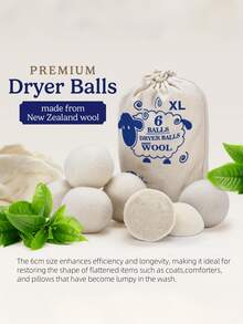 6/3pcs Wool Dryer Balls - Natural Fabric Softener, Reusable, Reduces Wrinkles, Saves Drying Time, Better Than Plastic Balls And Liquid Softener. Christmas Gift, Gift, Fun Gift, Ramadan Gift, Personalized Gift. - White - View 2