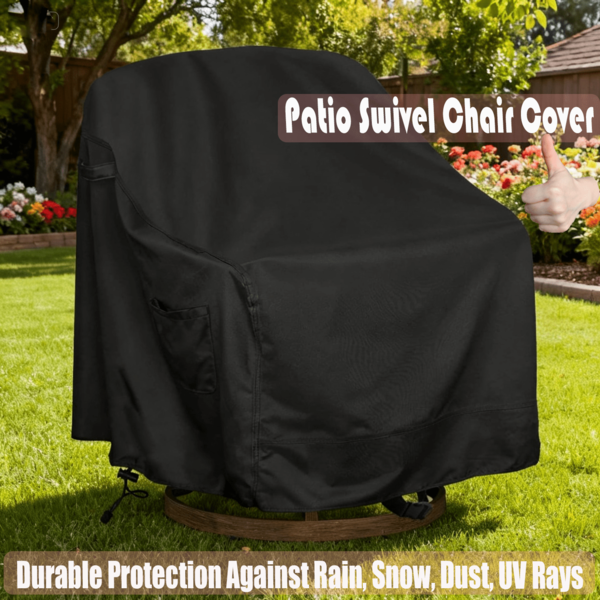 2er Pack Drehsessel Hülle, Drehsessel Gartenmöbel Abdeckungen, 100% wasserdichte robuste Outdoor Stuhlhüllen, Wetterfeste Stuhlabdeckung, UV-beständig, staubdicht, windundurchlässig Drehsessel Schutzhülle mit verstellbarem Kordelzug und Schnallenverschluss, Balkon, Garten