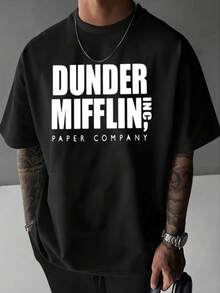 Camiseta con estampado gráfico para hombre, camiseta clásica de cuello redondo con patrón moderno, tela de mezcla de algodón liviana y transpirable, camiseta de manga corta de estilo informal para uso diario y comodidad. - Negro - Ver 1