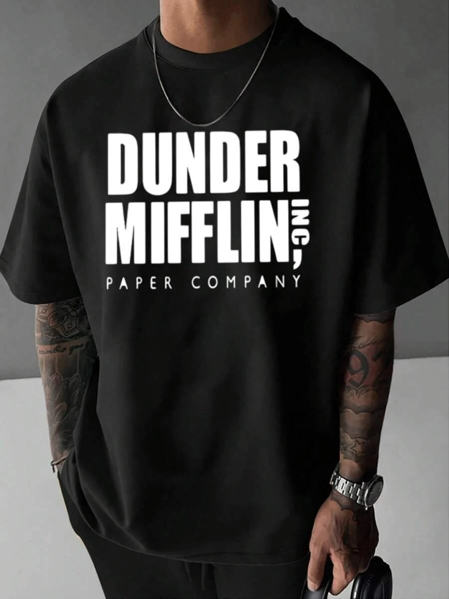 Camiseta con estampado gráfico para hombre, camiseta clásica de cuello redondo con patrón moderno, tela de mezcla de algodón liviana y transpirable, camiseta de manga corta de estilo informal para uso diario y comodidad. - Negro - Ver 1