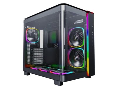 MONTECH, KING 95 PRO Dual-Chamber ATX Mid-Tower PC Gaming Case, High-Airflow, Toolless Panels, Sturdy Curved Tempered Glass Front, Six ARGB PWM Fan Pre-Installed With Fan Hub, Black