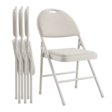 4 Pack Folding Chairs, Linen Padded Foldable Chair Set of 4, Heavy Duty Metal Folding Chair with Soft Cushion and Back, Upholstered Chair for Home Office Party, Gray - Beis - Ver 1