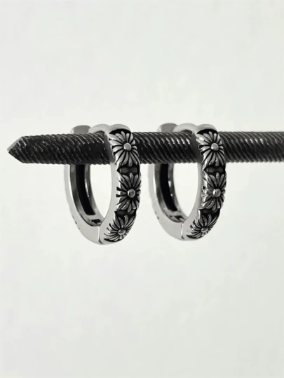 1 件时尚朋克不锈钢简约圈形耳环男士日常装饰珠宝礼物