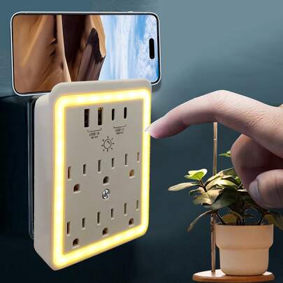 ZhiDa AK Protector de sobretensión de 6 puertos con 4 puertos USB (2 USB-C) - [ Toma USB multifuncional 10 en 1 ] Placa de alimentación compacta, adaptador de enchufe multifuncional, adecuado para uso en el hogar, viajes y oficina