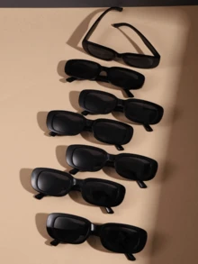 7pcs Y2K Square Cute Retro Fashion Glasses - Black - View 2