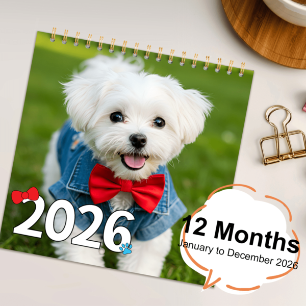 2026 Super süßer Welpen Kalender - Durchlochter Goldmetall-Ring Wandkalender, 12 Seiten aus luxuriösem Perlmuttmaterial mit verschiedenen Süß Welpenfotos, um Ihre Wand sofort zu verschönern, zum Aufhängen im Wohnzimmer oder Schlafzimmer für einfache Kalenderansicht 2026, bestes Kalendergeschenk für Haustierbesitzer